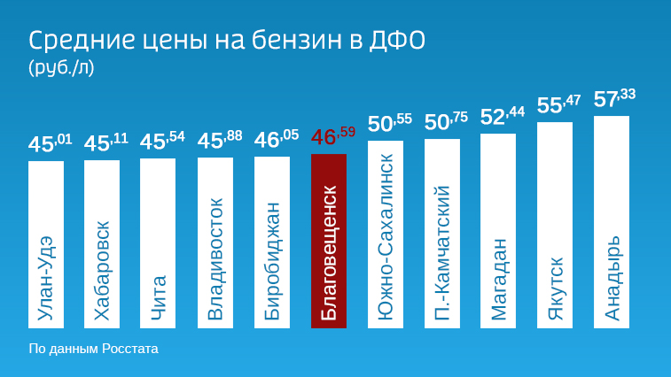 Росстат: в  Благовещенске бензин дороже, чем в крупнейших городах Дальнего Востока