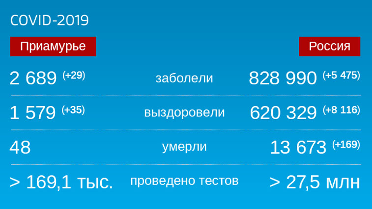 Коронавирус: Оперативная информация по количеству заболевших на 29 июля