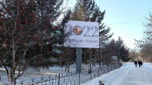 Новогодние баннеры в Благовещенске украсили народные росписи - gtrkamur.ru