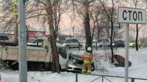 В Благовещенске микрогрузовик прижал легковушку к дереву - gtrkamur.ru
