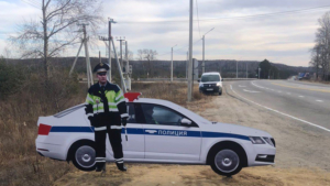 В Приамурье на аварийных участках разместили макеты инспектора ДПС возле патрульного авто - gtrkamur.ru